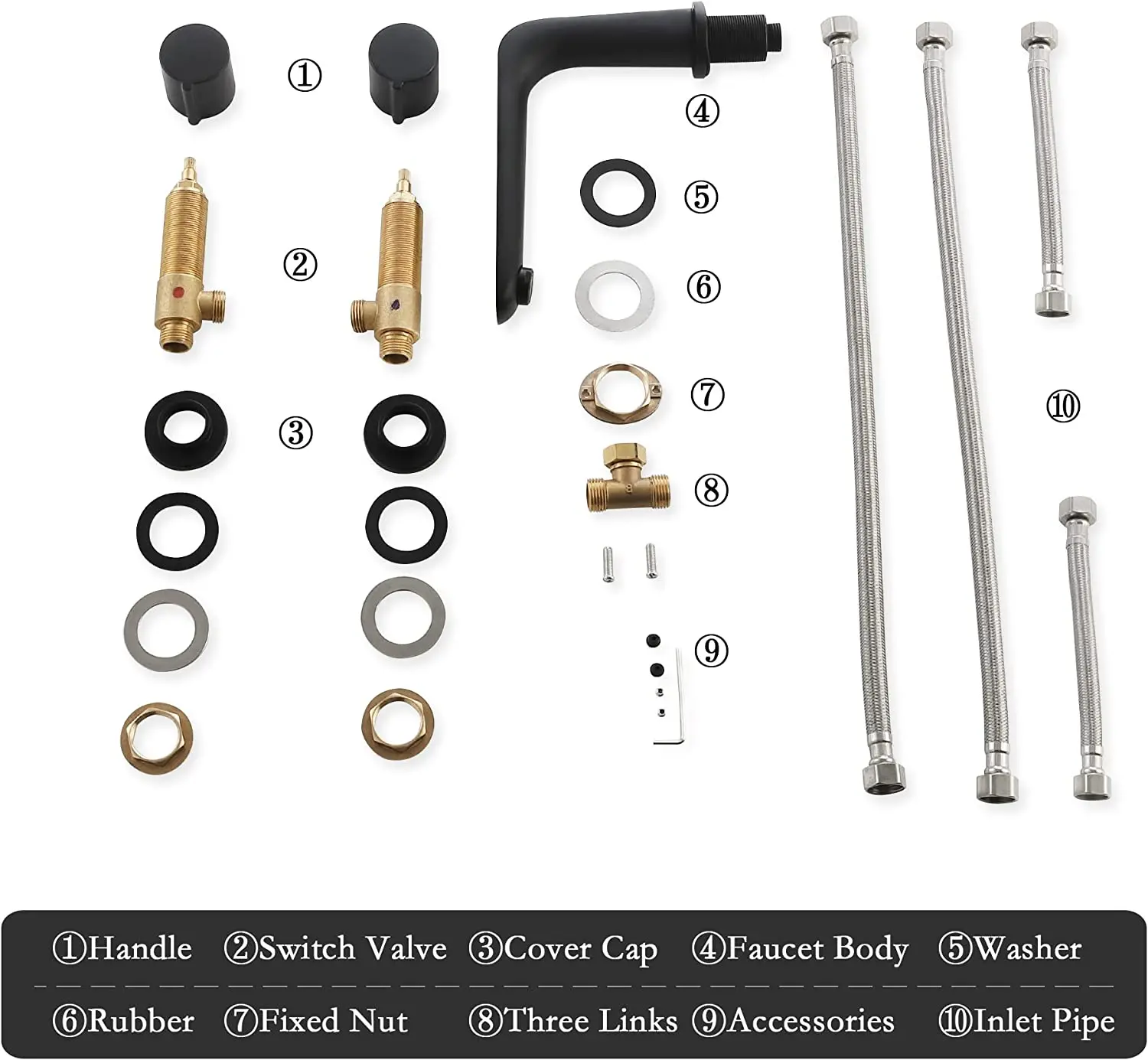 Imagem -06 - Skowll Generalizada Torneira do Banheiro Buracos Roman Torneira da Banheira Deck Monte Torneira da Banheira 360 Swivel Vanity Faucet Sk6753 Preto