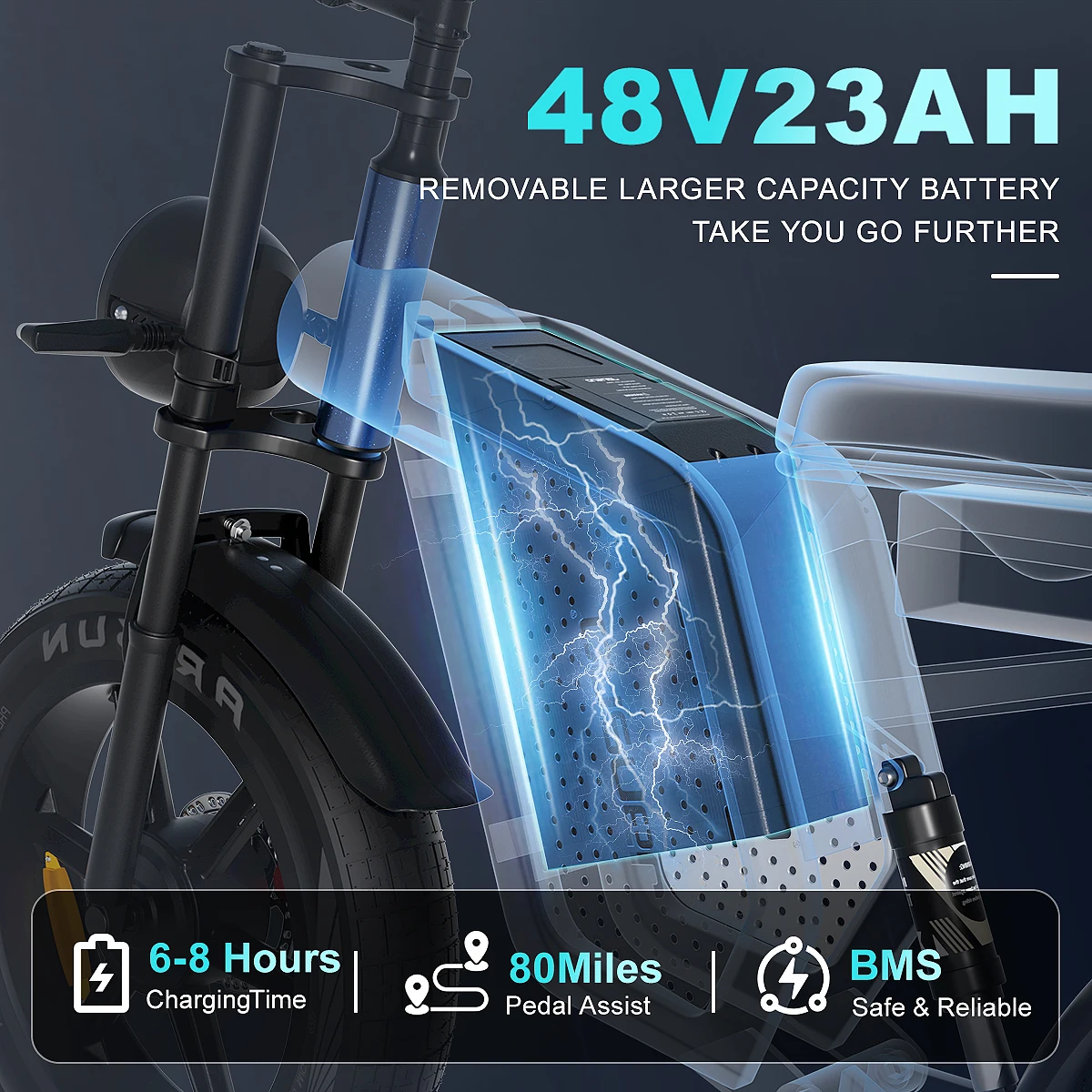 750W brushless dual motor adult electric bicycle, 48V23AH detachable battery, 20 inch integrated wheels, outdoor multi terrain r