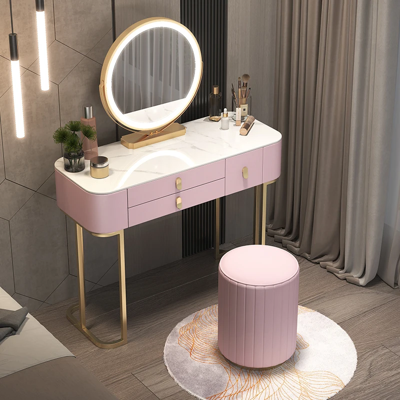 

Adult Led Wood Vanity Tables Stool Makeup Pink Luxury Seating Salon Vanity Tables Unique Kawaii Coiffeuse De Chambre Furniture