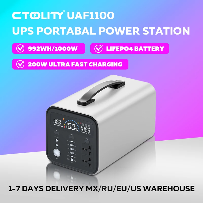 

CTOLITY UAF1100 992 Втч Портативная электростанция Lifepo4 Батарея Power Bank 310000 мАч Солнечный генератор Аварийный источник питания RV