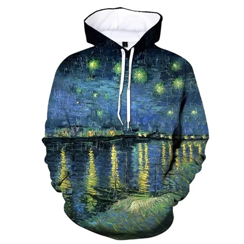 Oil Painting 3D Printing Swearshirt Vintage-inspired Hoodie Streetwear Men's Starry Sunflower Autumn New 2024 Oversize Hoodies