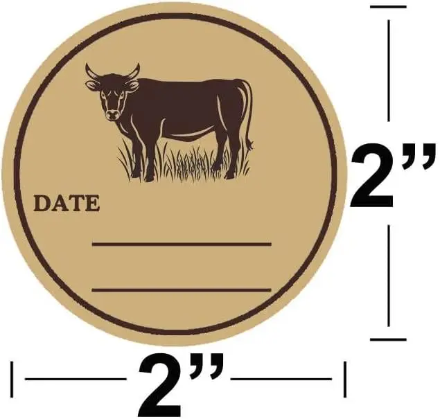 2 Inch Circular Beef Sticker Beef Canning Labels Farm Kraft Beef Label Natural Brown Beef Storage Stickers 300pcs