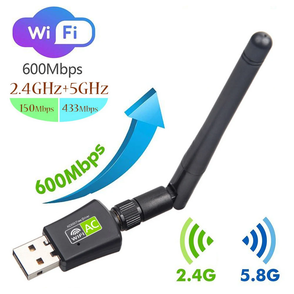 600Mbps USB WiFi Adapter Wireless Wi Fi Adaptor Dual Band 2.4G 5.8G WiFi Network Card LAN Card WiFi Antenna for Desktop Laptop