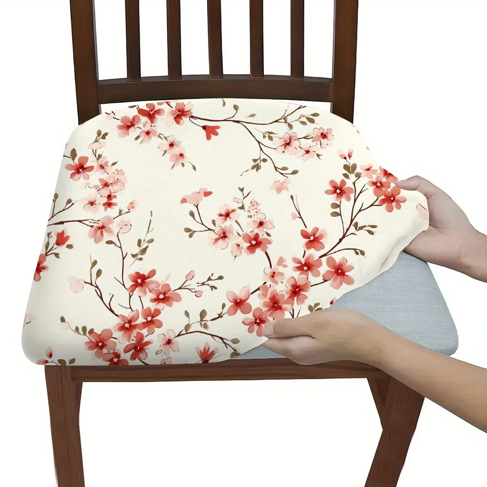 2/4/6pcs Chair Seat Slipcover,Watercolor Peach Blossom Floral Branch Pattern Chair Protector for Dining Room