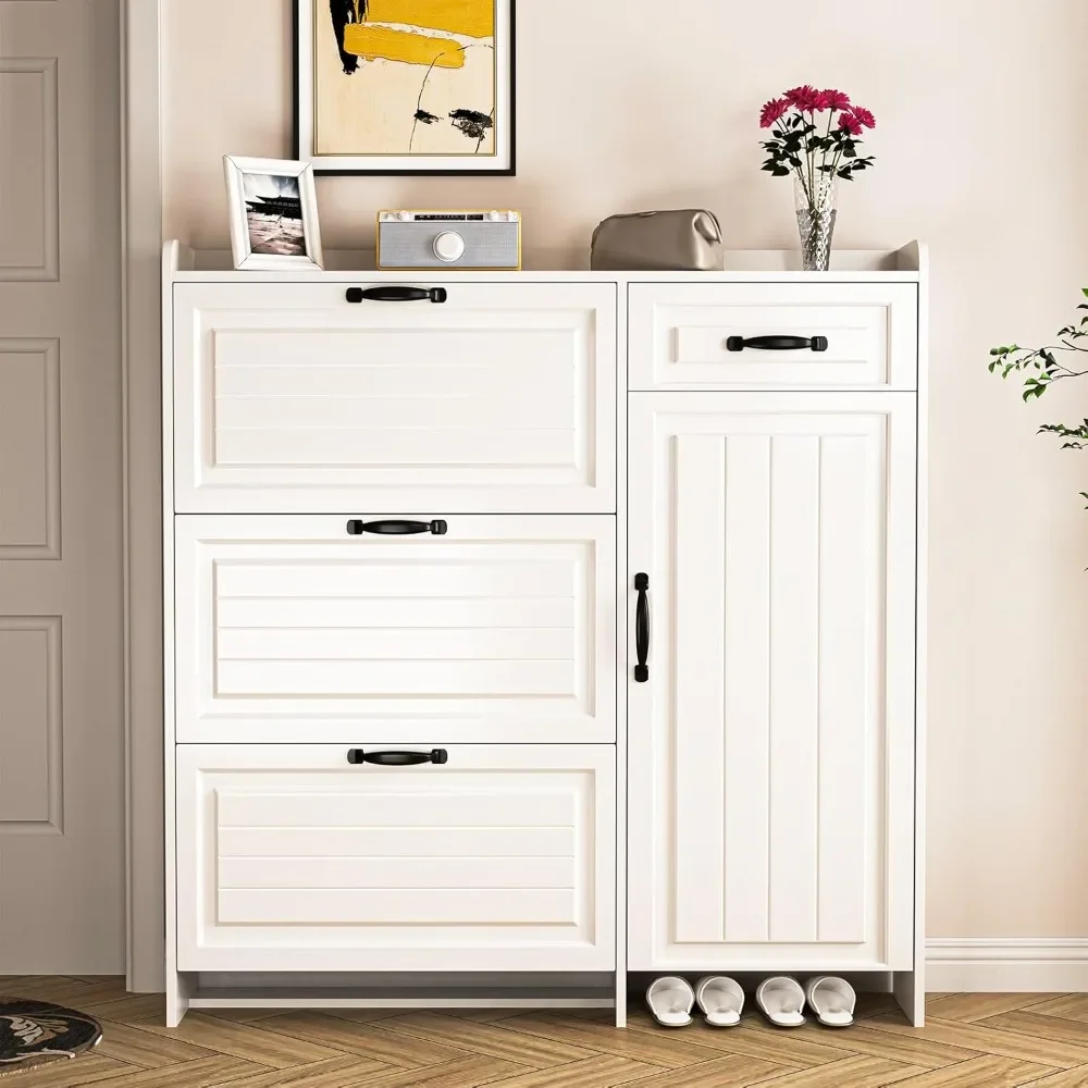 Shoe Cabinet for Entryway, Slim Hidden Shoe Storage Cabinet with 3 Flip Drawers and Side Cabinet,Shoe Rack Organize