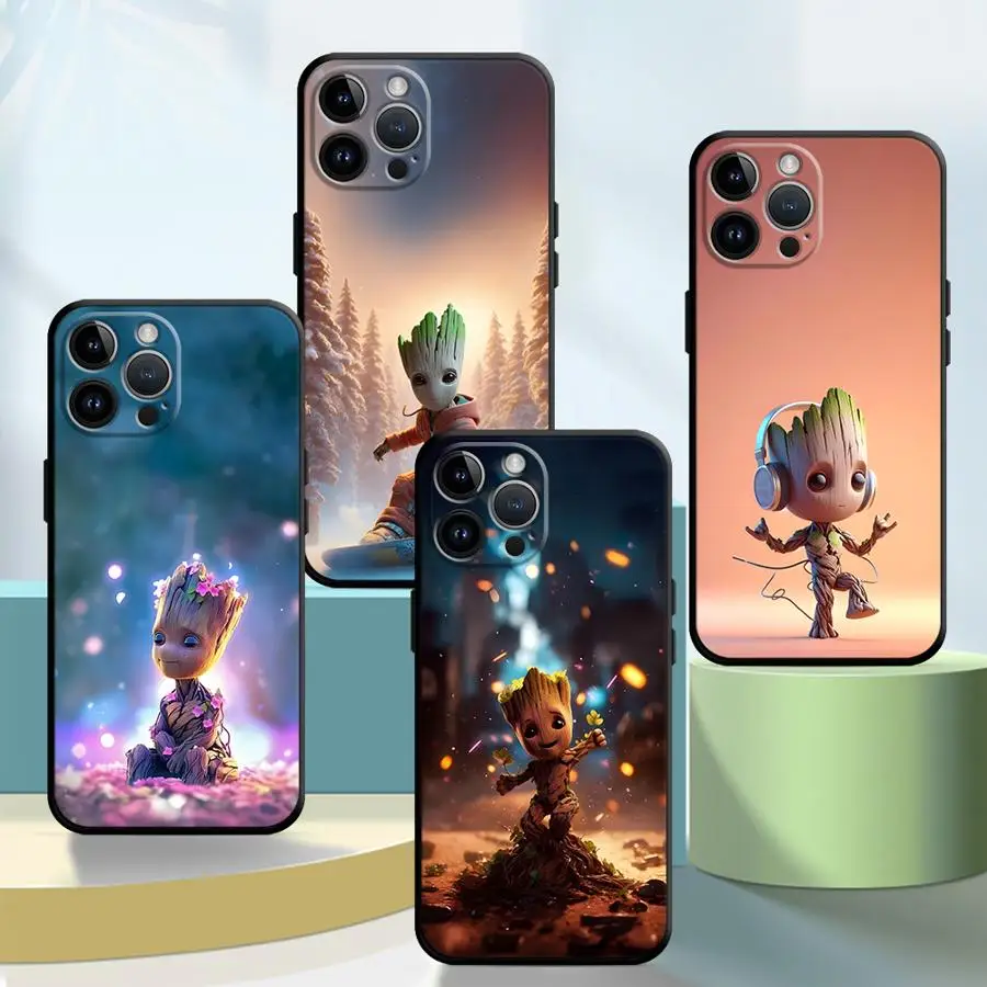 

Чехол Marvel Cute Groot для iPhone 14 SE 11 12 Mini 7 6s 16 Pro Max 16e 8 Plus XS X 15 13 Pro XR, черный мягкий чехол для телефона