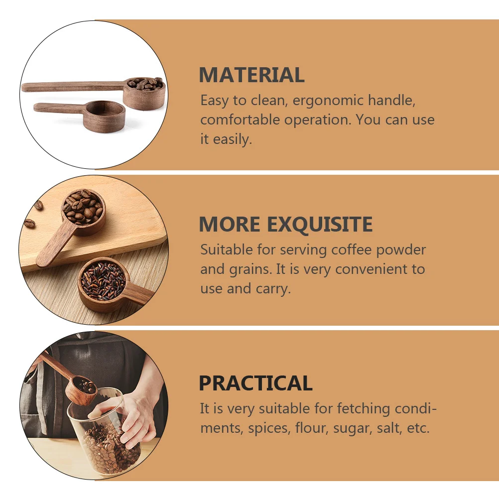 

2Pcs Coffee Bean Scoop Wooden Measuring Spoon Ergonomic Handle Reliable for Powder Sugar Salt Milk Baking Coffee Bean Scoop