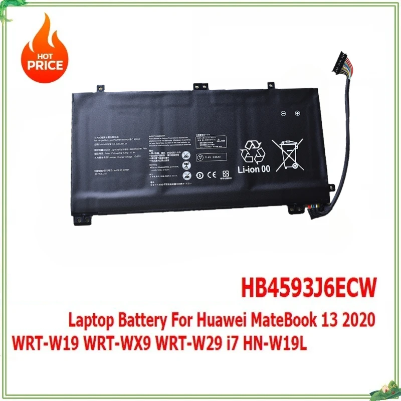 HB4593J6ECW Laptop Battery for Huawei MateBook 13 2020 WRT-W19 WRT-W29 WRT-WX9 I7 HN-W19L 11.4V 41.7Wh 3660mAh Bateria Notebook