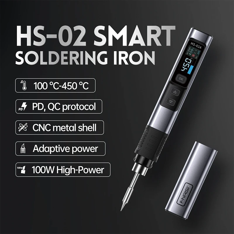 FNIRSI HS-02 TYPE-C Electric Soldering Iron Adjustable Temperature Portable Digital Solder Station Tips 100W HS-02A HS-02B