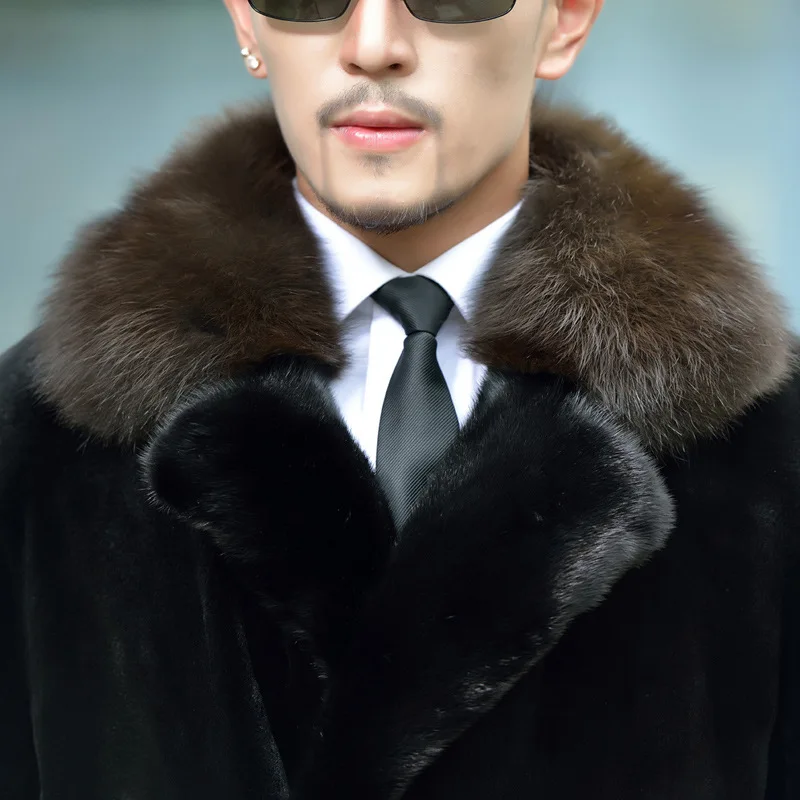 Suit Collar Double-breasted Faux Fur Coat Men Luxury Brand Winter Thick Warm Fur Coat Slim Korean Trench Coat Long Sleeve New