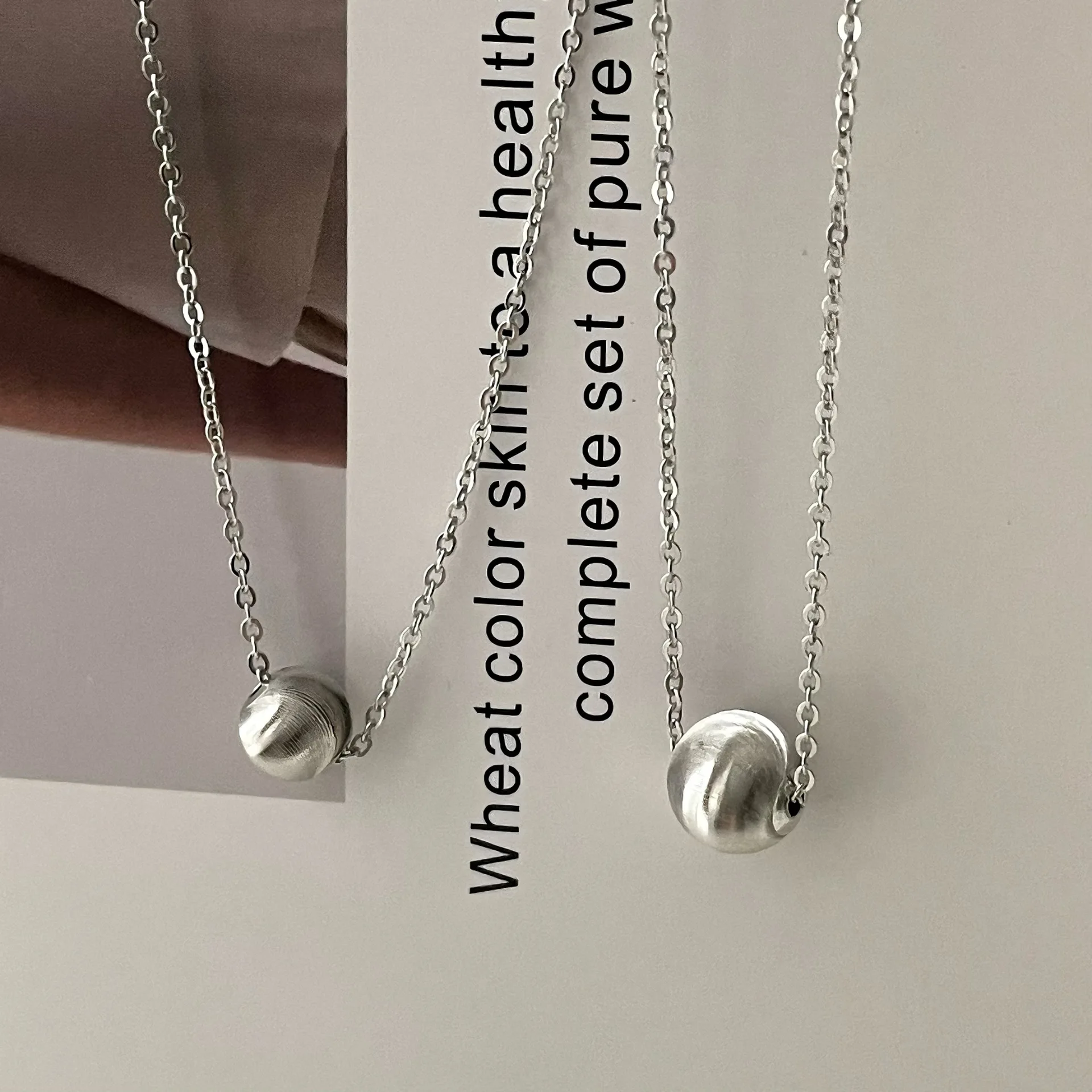 

Women's S925 pure silver ultra-shiny brushed bead necklace, niche design, light luxury, Korean style, simple round bead