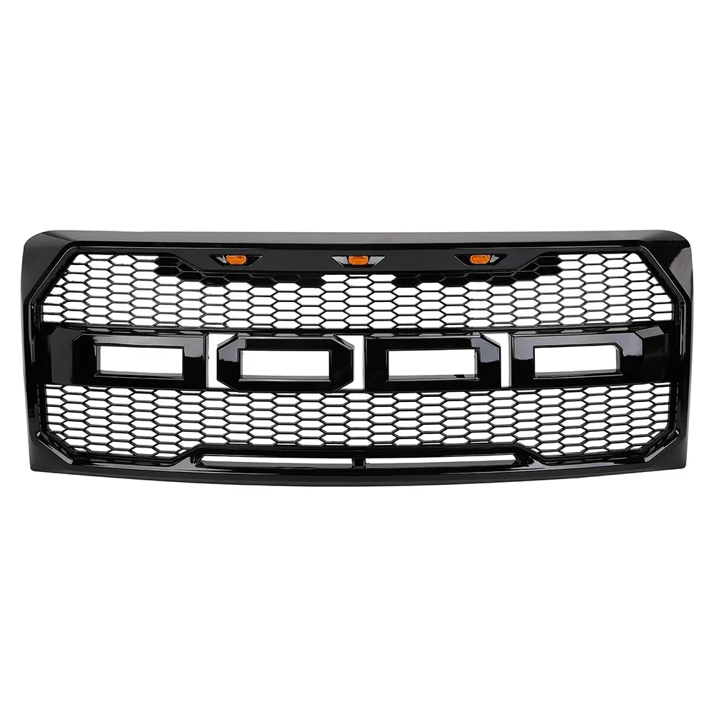 لفورد F150 2009 ~ 2014 بيك اب قطع غيار السيارات مخصص مشرق أسود الجبهة سيارة شبكة مصبغة استبدال شواء رابتور نمط مع Led