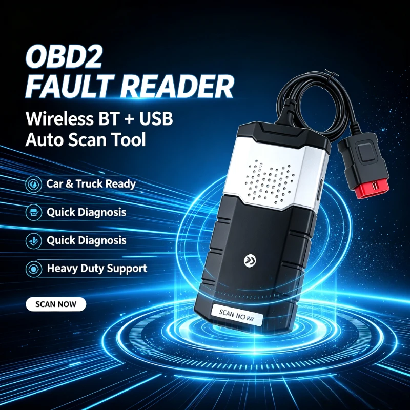 Für Delphi 2026: Verbesserter OBD2 OBD-Fehlerleser, drahtloses BT-USB-Auto-Scan-Tool, Diagnosegerät für Fehlercodes von Schwerlast-LKWs und PKWs.