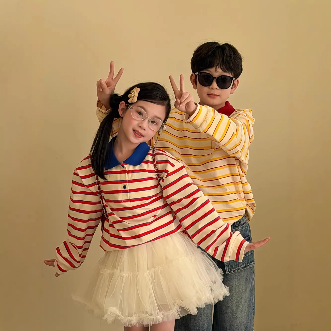 

Childrens Top 2026 Spring New Korean Version Doll Collar Casual Stripe Top Daily Fashionable Versatile Soft and Comfortable