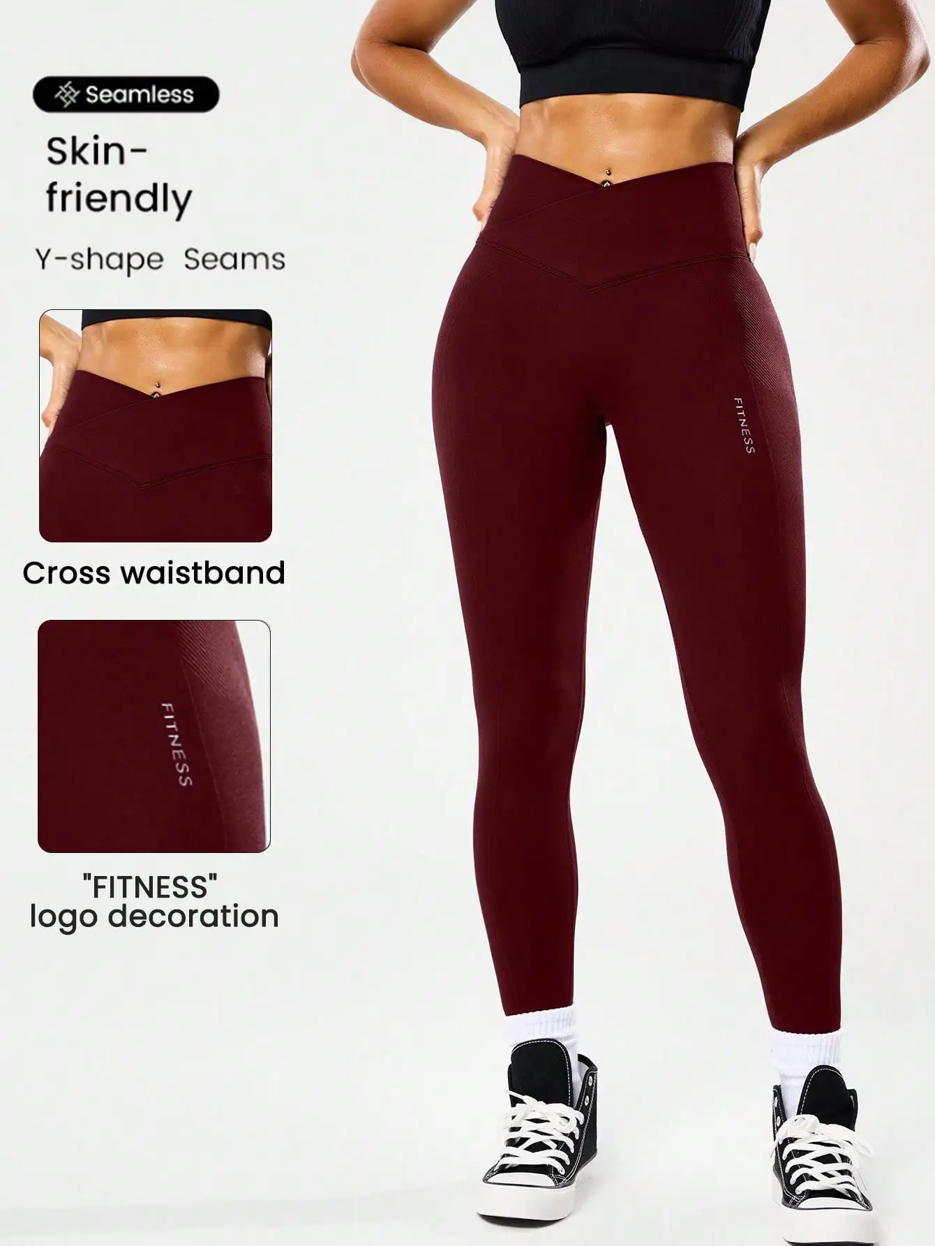 Bestseller: Damen-Leggings mit hoher Taille, Bauchkontrolle, Pfirsich-Po-Effekt, V-Rücken, atmungsaktiv, schnelltrocknend und formend für Laufen und Fitness – Detail 14