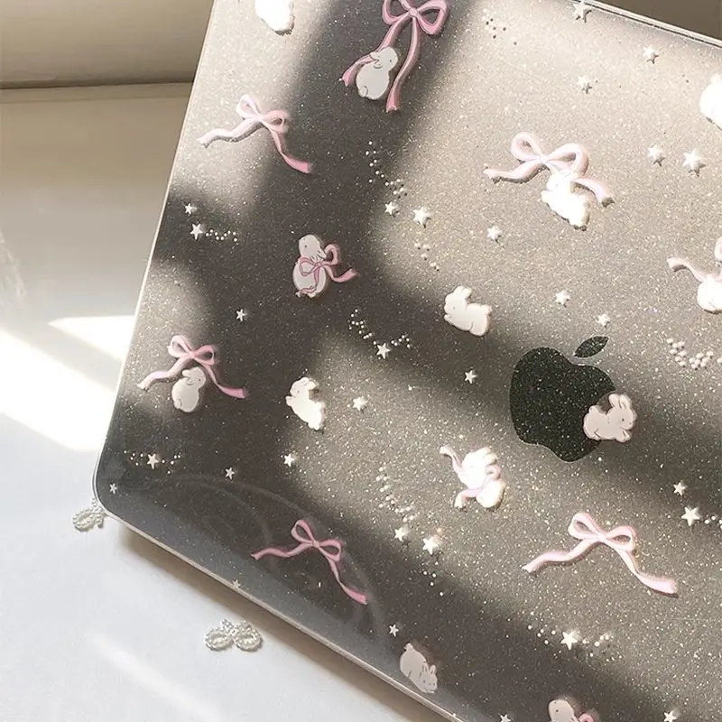 Shining Cute Rabbit Bow New Laptop Case For Macbook 13Neo A3404 Air 13.6 M4 M3 M2 A2681 A3113 A3240 Air13.3 15 Protective Cover
