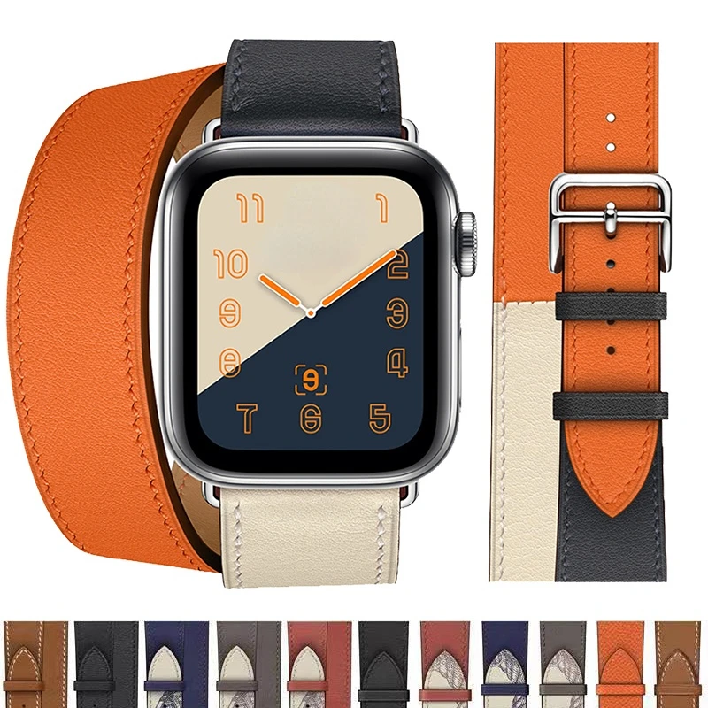 For Apple Watch Band Genuine Swift Leather Strap 8 7 41 45mm Double Tour Bracelet for iWatch Ulta 49mm 6 5 4 3 2 38 42mm 44 40mm