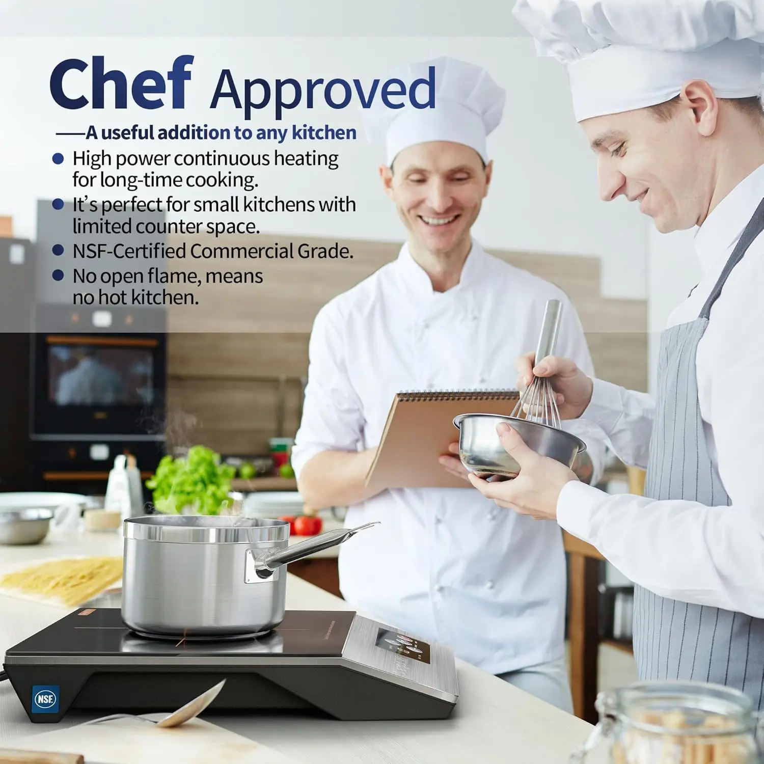 1800W Commercial Induction Cooktop, 8' Heating Coil, 12' Heat Resistant Surface, NSF Certified