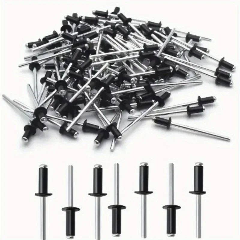 Black Painted Dome Head Blind Rivets 50PCS RAL9005 Color Pop Blind Rivet Aluminium Steel Rivets Construction Fastener Hardware