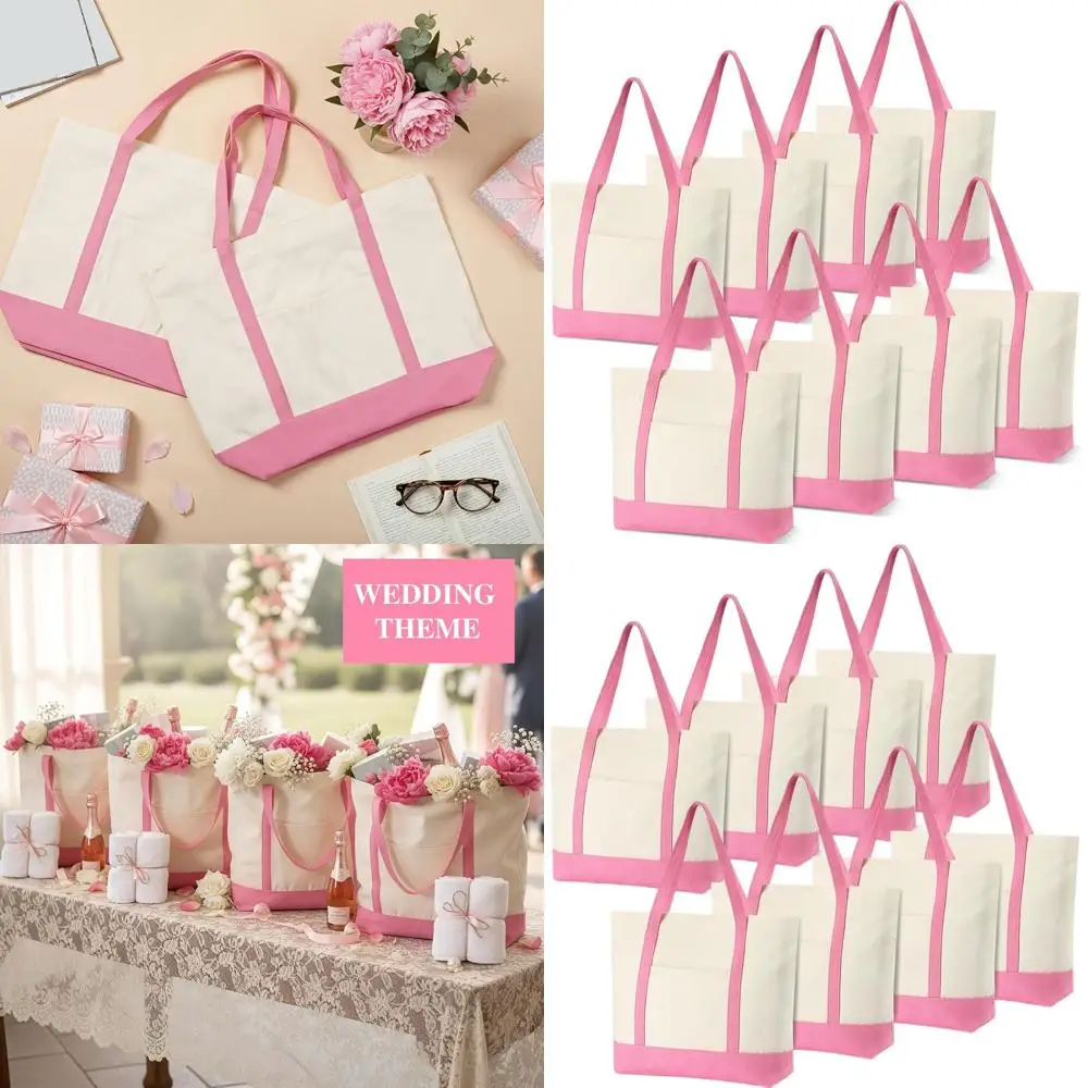 

Большие холщовые сумки-тоут на молнии, многоразовые, для покупок, подарки на девичник (розовые)