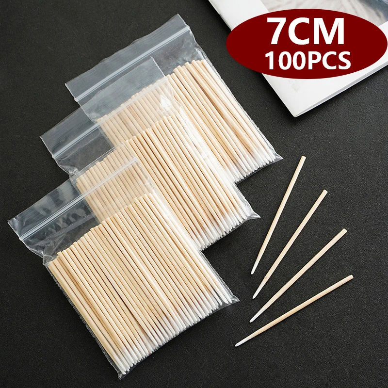 100pcs Micro Wood Cotton Swab Eyelash Extension Tools Tatoo Microblading Cleaning Wooden Sticks Cosmetic Cotton Brush Buds Tip