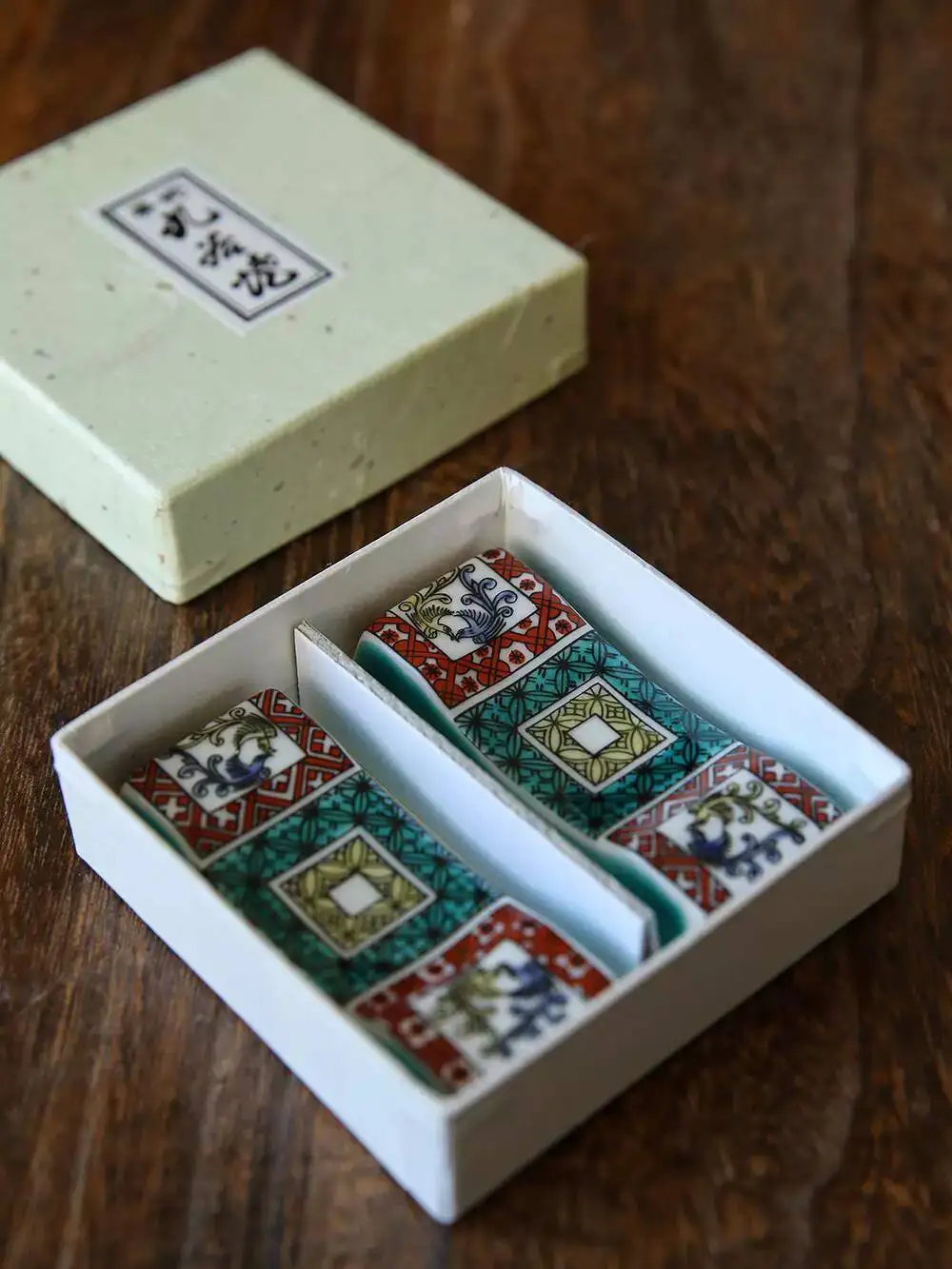 In Stock Japanese Imported Kutani Ware Stone-Patterned Holder Japanese-Style Ceramic Chopstick Rest Set Of Two As A Gift