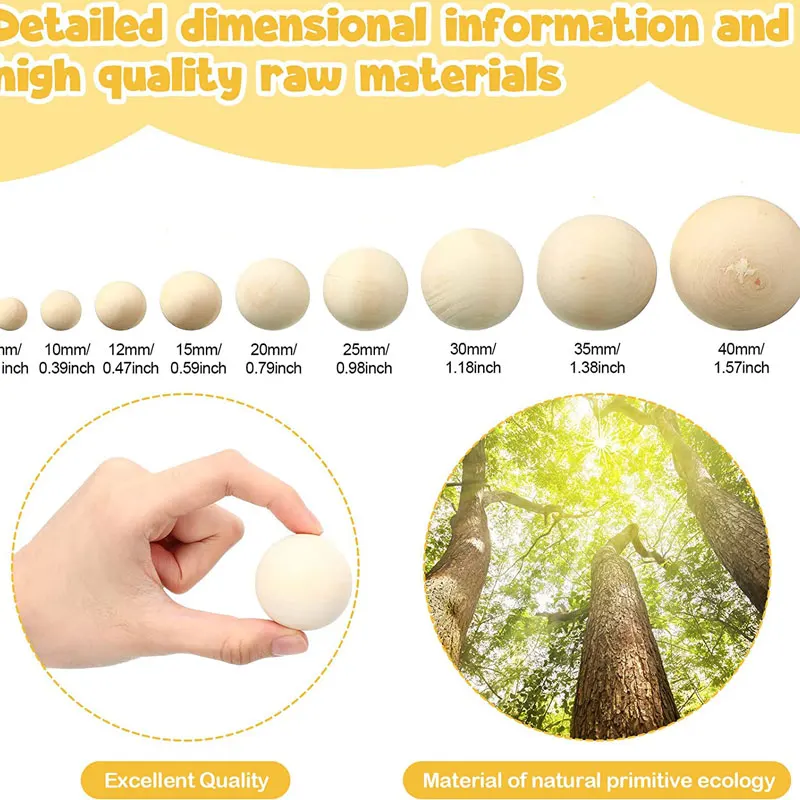 1-20Pcs Unfinished Natural Hardwood Balls Wooden Round Ball Beads Balls Without Hole for DIY Crafts Projects 14-50MM