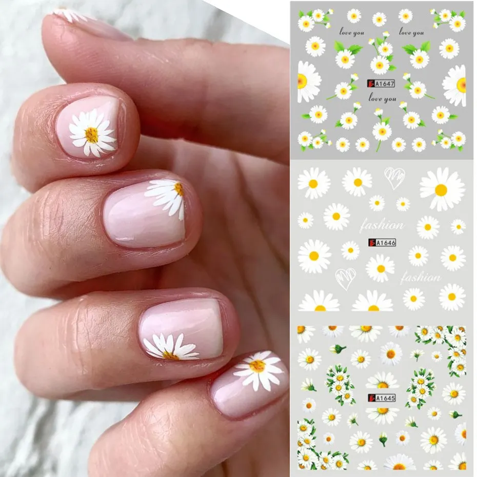 12patterns Nail Art Slider Decals Daisy Flower Transfer Stickers Fruit Water Decals Tattoo Leaf Sliders For Nails Accesorios