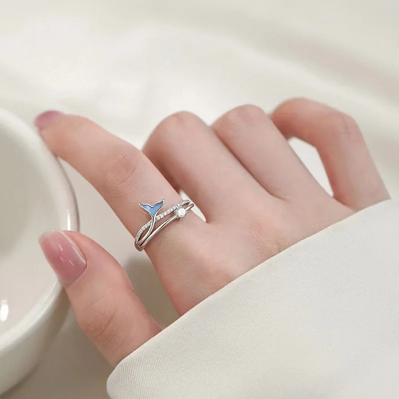 925 Sterling Silver Fish Tail Mermaid Adjustable ​Rings For Women Wedding Ladies Luxury Elegant Wholesale Jewellery Argent 925