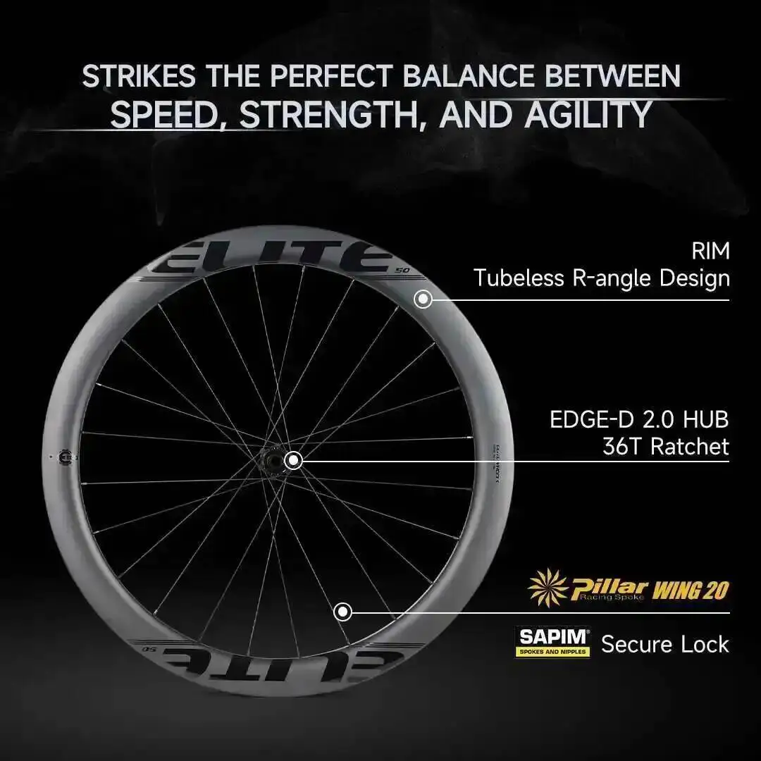 ELITEWHEELS EDGE 2.0 Carbon Disc Wheelset Ultralight 1270g Ratchet System 36T HUB Wing 20 Spoke Centert lock Ceramic bearing hub
