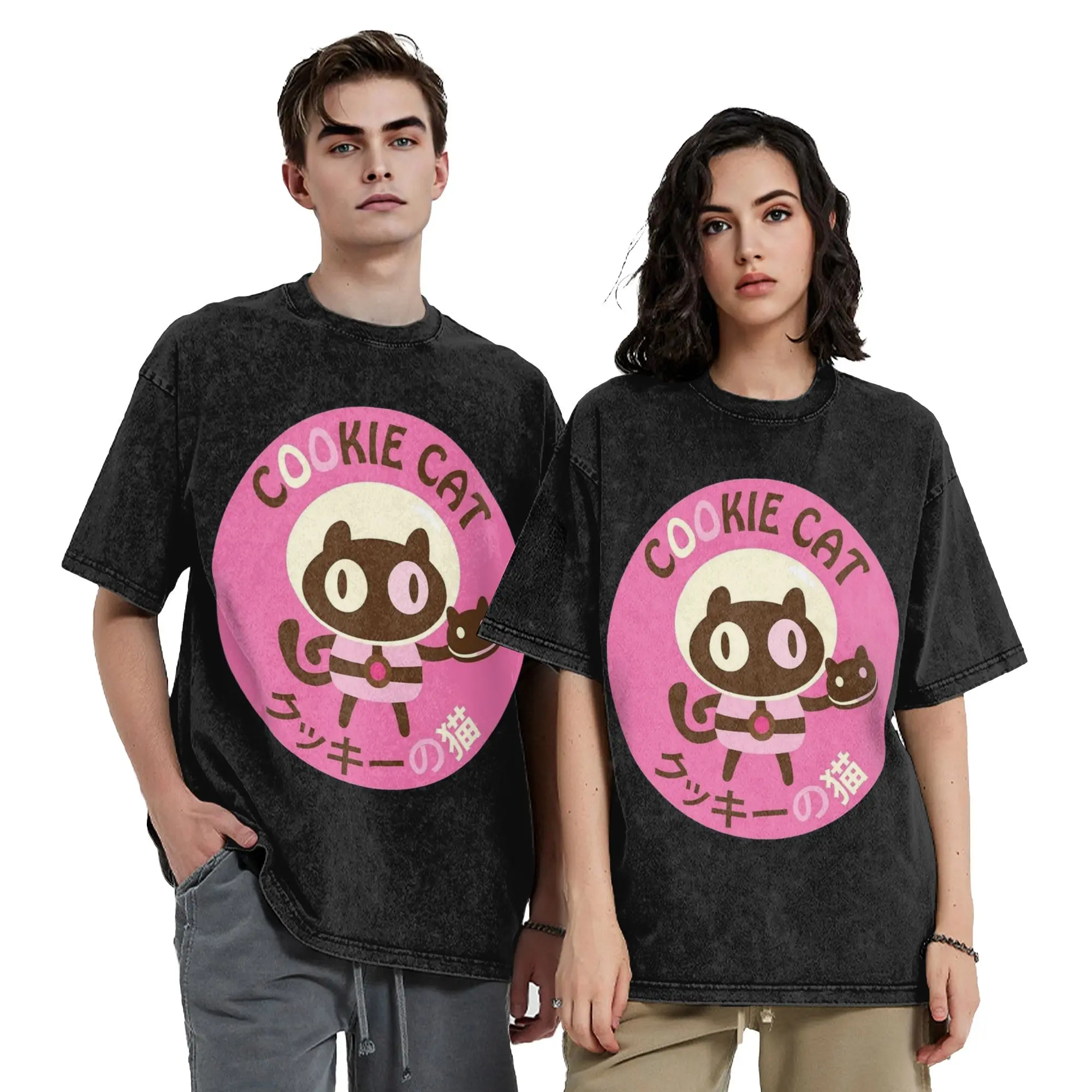Stevens Universes Cookie Cat T Shirt Hip Hop Washed Cotton High Street T-Shirts for Men Women Tops Streetwear Printed Tee Shirt