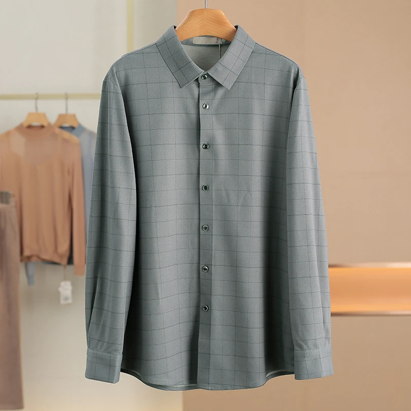 

Men's Business Gentleman Plaid Long Sleeve Shirt Spring New Arrival Hángòng Velvet Sheep Standard Fit Breathable Polyester