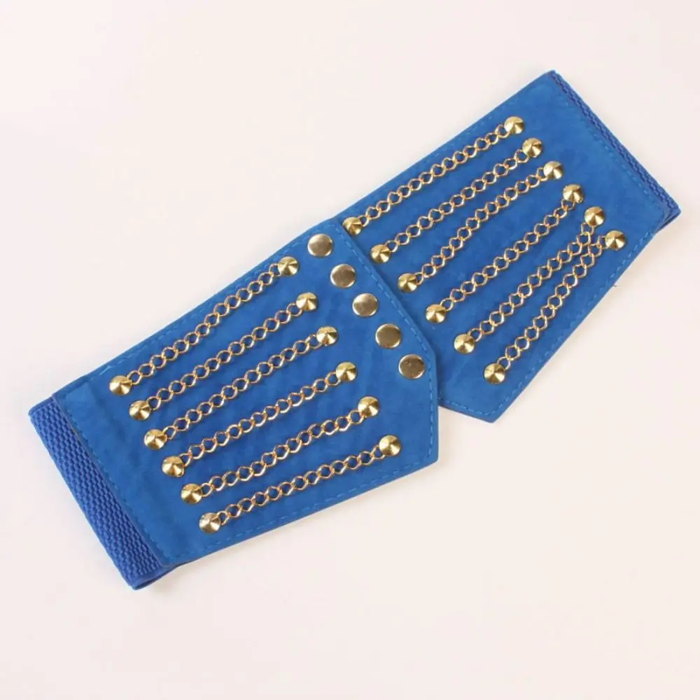 Wide Lace Chain Rivet Corset Belt Punk Style Stretchy Elastic Elastic Waistband Y2k High Waist Women's Cummerbunds