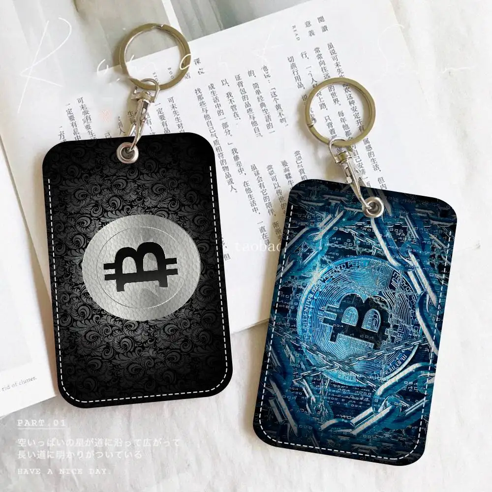 Porte-clés de dessin animé B-Bitcoin avec porte-carte d'accès, étui de protection pour carte bancaire d'identité et de repas de Bus pour la sécurité