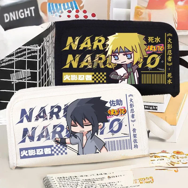 Estuche de lona para lápices de Anime Naruto, Uzumaki Hinata Hyuga, bolsa para bolígrafos de gran capacidad para estudiantes, bolsa de almacenamiento de papelería portátil