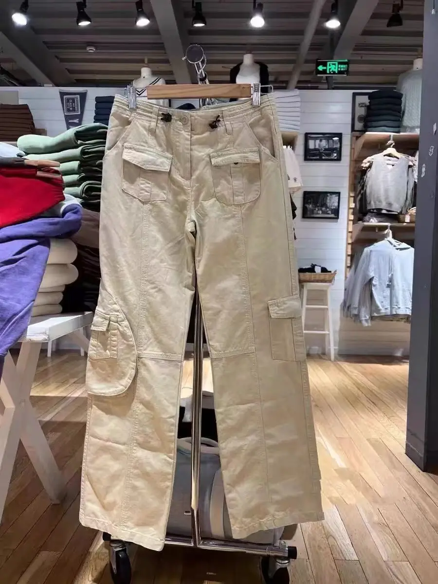 

Модные брюки прямого кроя с высокой талией, рабочие брюки с множеством карманов, повседневные брюки в американском стиле для женщин, из смесового хлопка