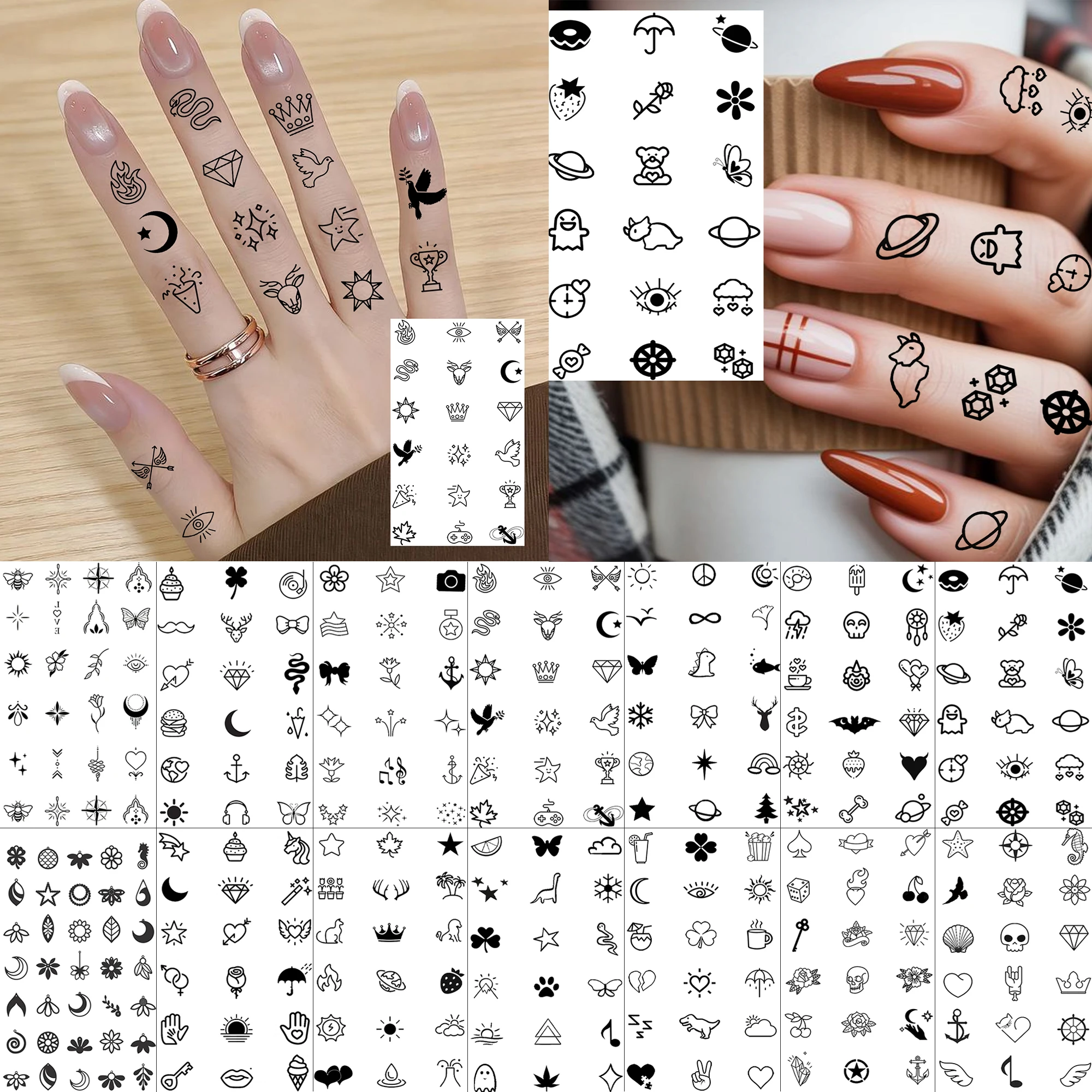 1 Sheet Diamond Planet Star Temporary Tattoos For Women Finger, Temp Fake Tattoo Sticker Waterproof Long Lasting Realistic Tatoo