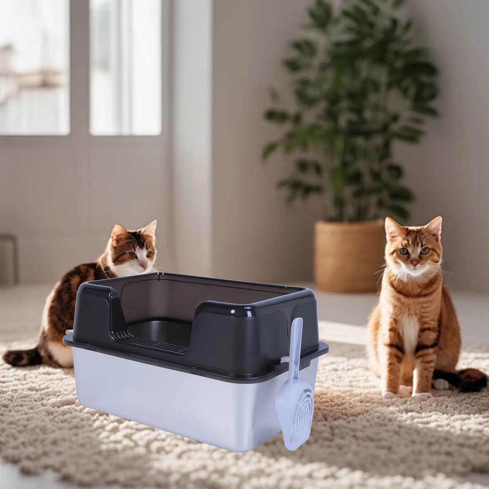 

Semi Closed Cat Toilet Anti Splashing Easy To Clean Rustproof Stainless Steel Cat Litter Box 20L Odor Blocking for Indoor Cats