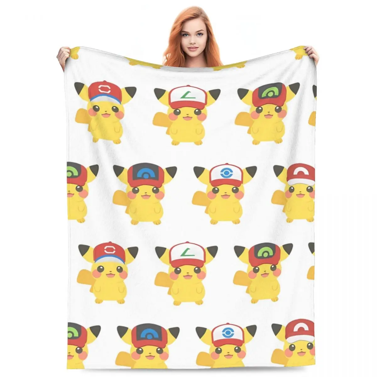 Poke-mon Pikachu Warm Soft Blanket Picnic Plush Throw Blanket Aesthetic Living Room Flannel Bedspread Sofa Bed Cover