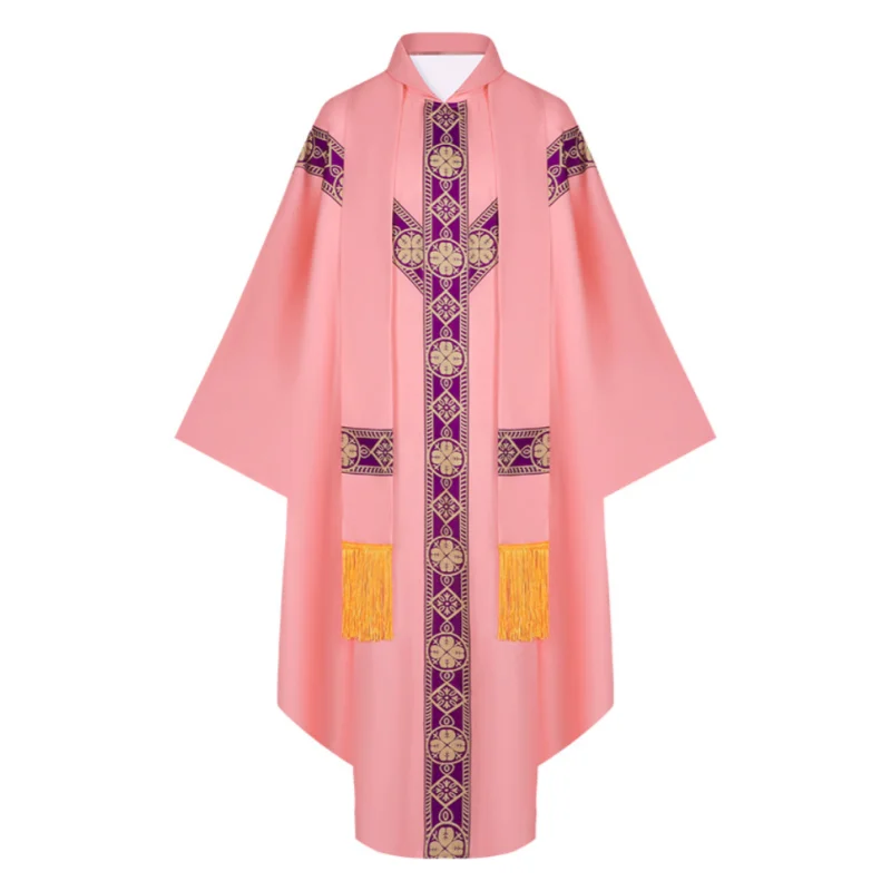 Men Halloween Priest Cosplay Celebrant Chasuble Catholic Church Father Mass Vestments Robe with Tassel Clergy Vintage Baggy Robe