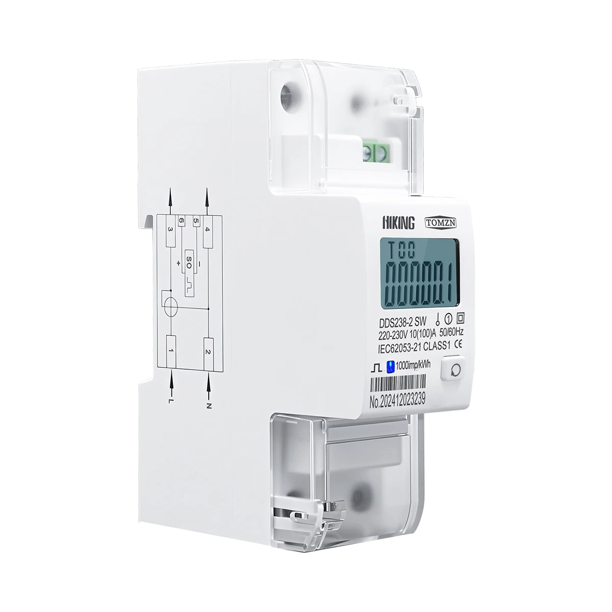TOMZN 5(65)A 65A 220V 230V 60Hz 50Hz DDS238-2 Jednofazowy licznik energii kWh na szynę DIN z wyświetlaczem LCD — zdjęcie 3