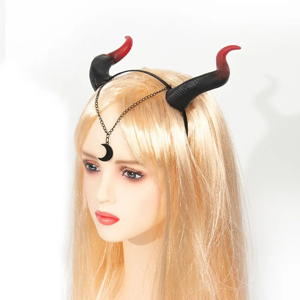 Black Red Devil Horn Headband Gothic Animal Headwear Demon Hair Hoop Witch Ox Horns Halloween Hair Band