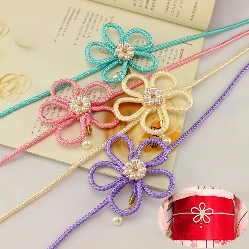 

Японское кимоно, банный халат, пояс ручной работы с цветочным узлом, жемчужное украшение, талия, веревка Оби, кимоно, пояс, аксессуары