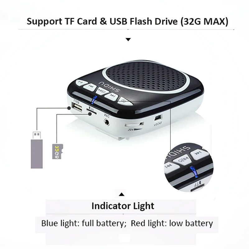 مكبر صوت صغير محمول من SHIDU مكبر صوت صغير مع ميكروفون قابل لإعادة الشحن مكبر صوت فائق الخفة للمعلمين 308