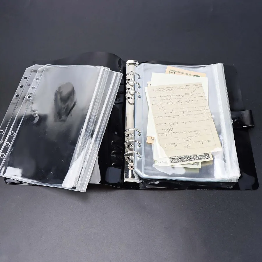 12 قطعة A5 جيوب الموثق واضح زيبلوك جيب 6 ثقوب شفافة الموثق الحقائب الأكمام شقة ختم سستة حقيبة التخزين صفحة Pr #5