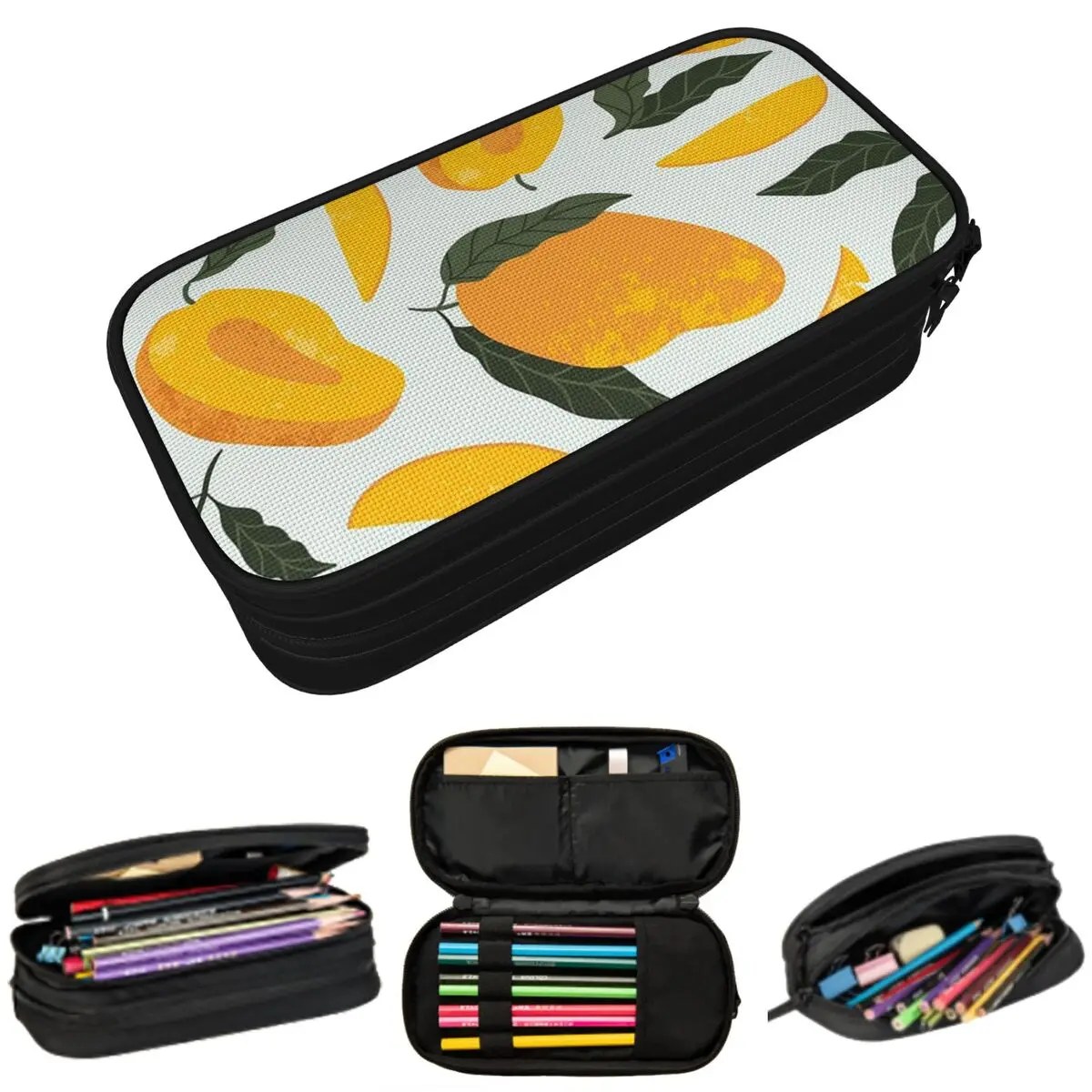 

Mango And Green Leaves Pattern Pencil Case for Boy Girl School Pen Box Pencil Bag Stationery Supplies Pen Holder Bag