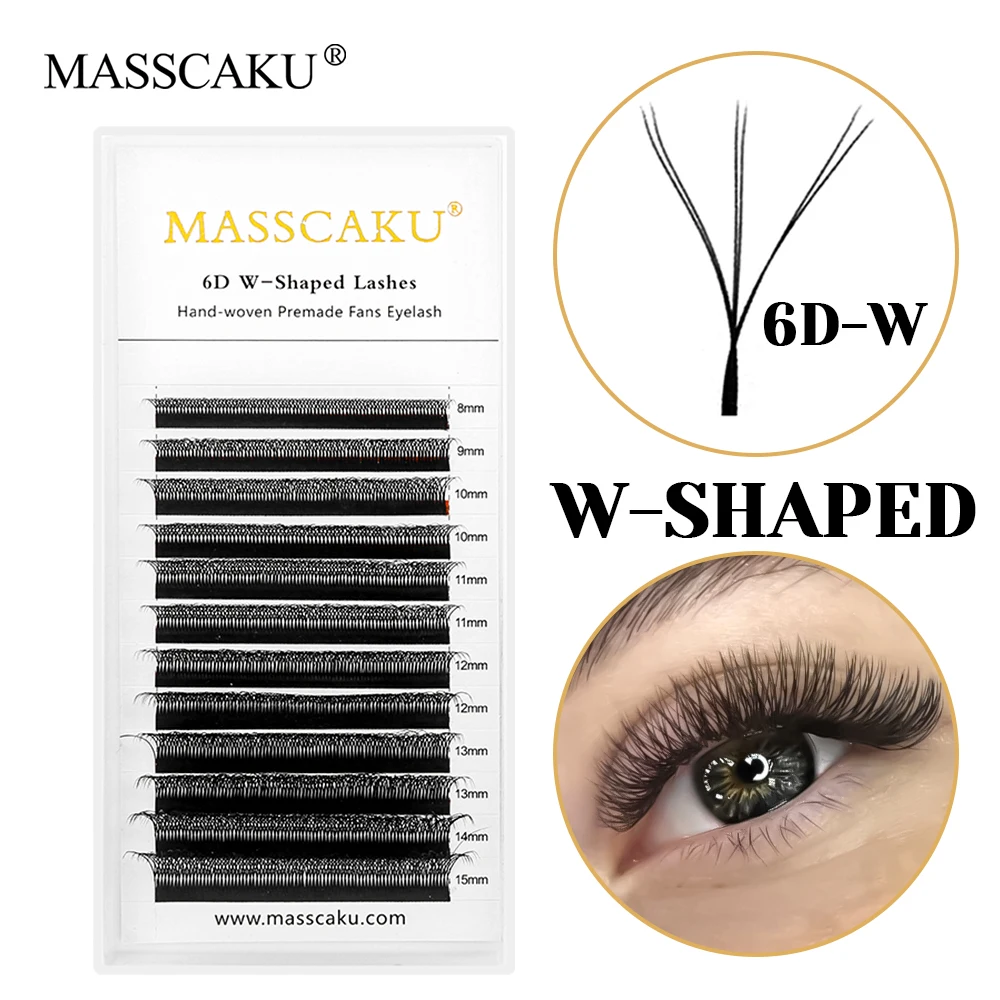 

MASSCAKU New Style Fast Grafting Multi-texture W Clover Lashes False Silk W Shaped Premade Volume Fans Eyelash for Professionals