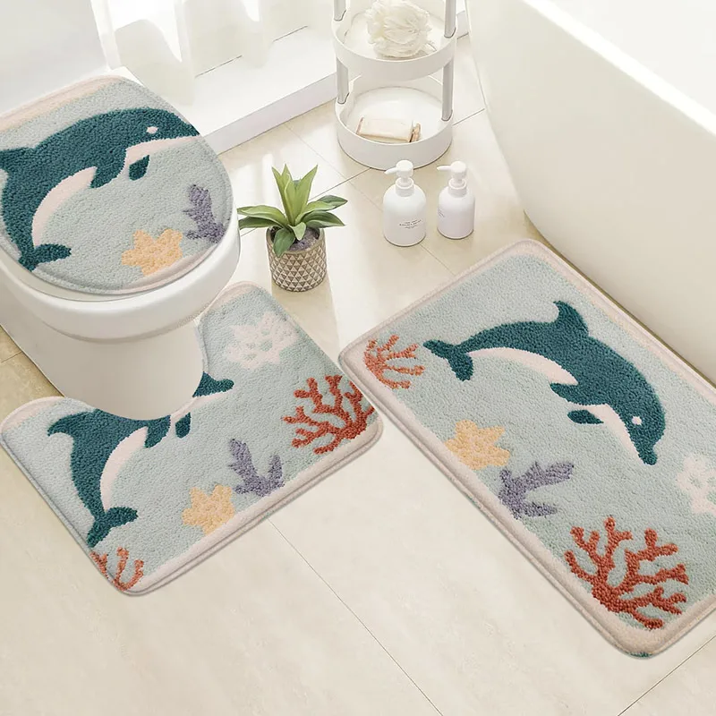 

Нескользящий коврик для ванной комнаты с изображением животных из мультфильма, коврик для душа, небольшой ковер, коврик для сиденья унитаза, коврик для двери, декоративный коврик, можно стирать в машине
