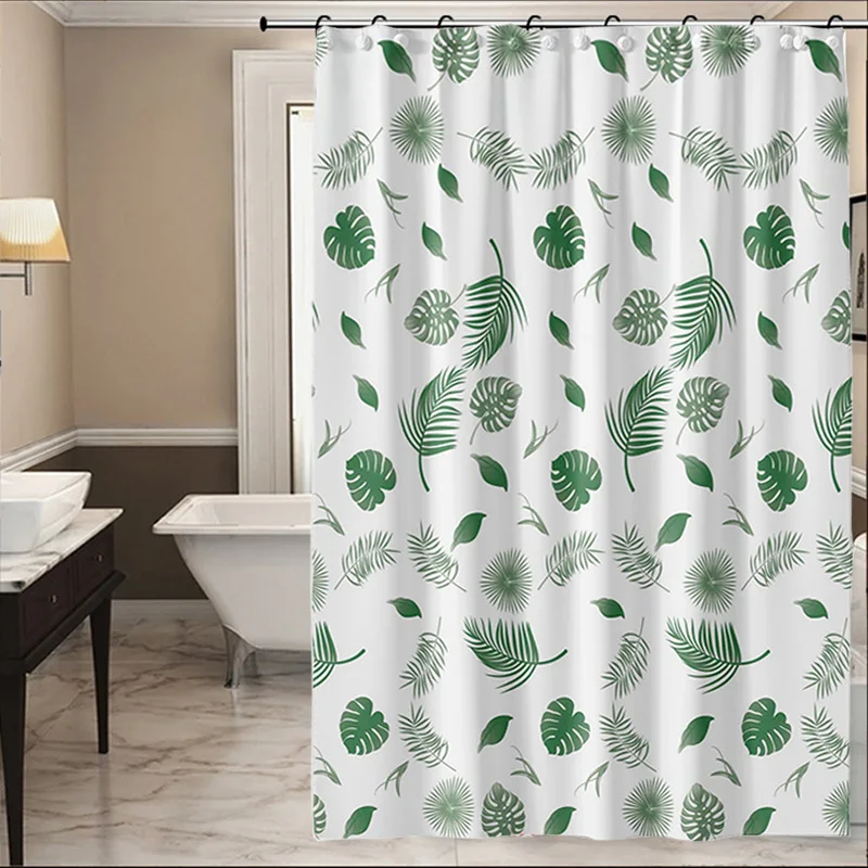 Waterproof Shower Curtain Liner PEVA Bathroom shower Curtains Green Leaves Design Bath Curtain With Hooks Whole Sale New Fashion