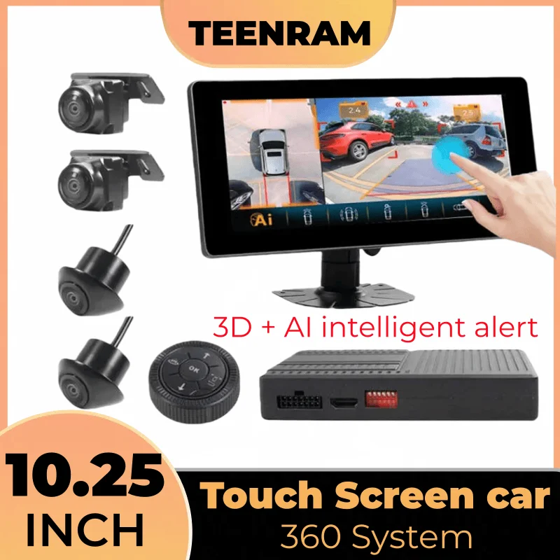 

10,25-дюймовый сенсорный экран с искусственным интеллектом, 360-градусная 3D камера «Птичье глаз», автомобильная система HD 1080P вокруг системы парковки, 4-канальный видеомонитор